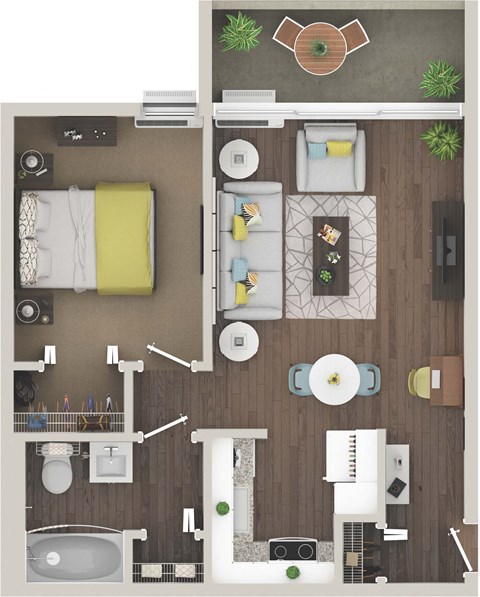 Floor plan for 1 bed, 1 bath, 550 sqft